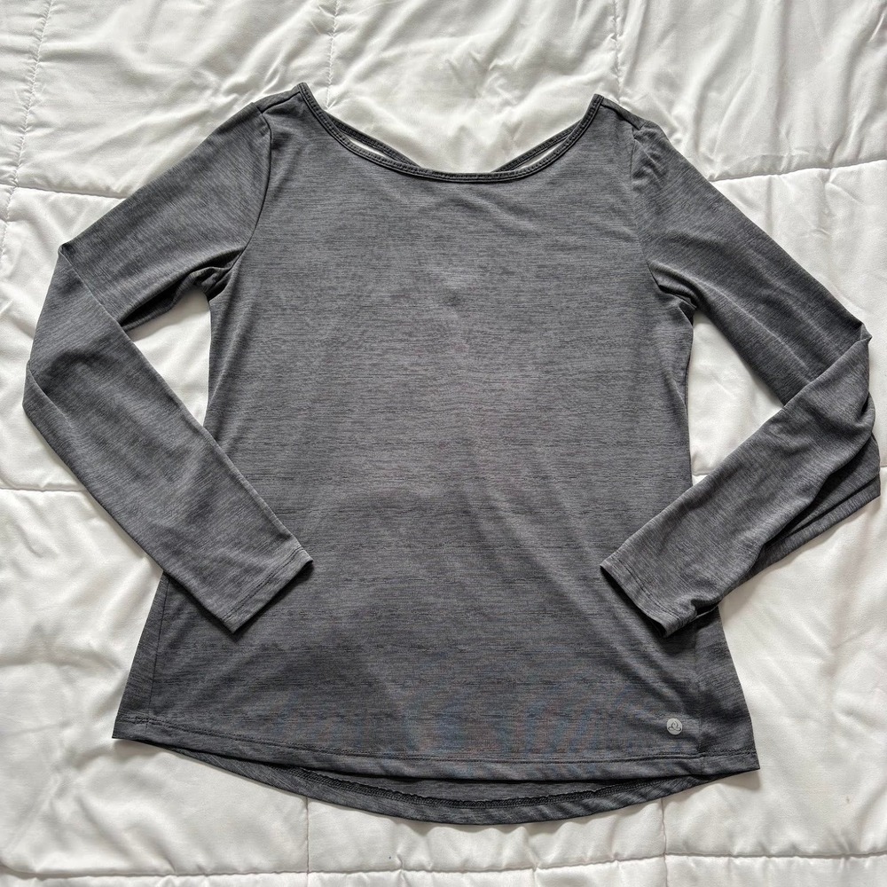 Apana Womens Gray Heather Long Sleeve Active Top Thumbholes Large Yoga Active